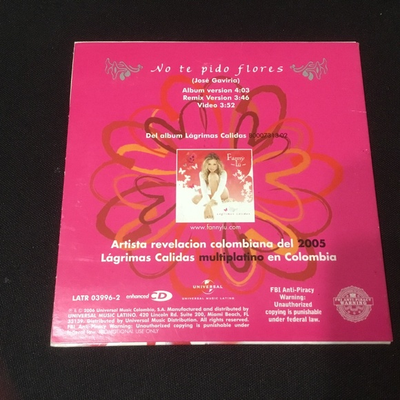 Colombian Singer Fanny Lu CD No te pido flores (Jose Gaviria) - Picture 5 of 9